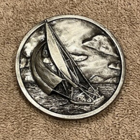 Vintage Bergamot Brass Works sailboat belt buckle - Picture 7 of 7